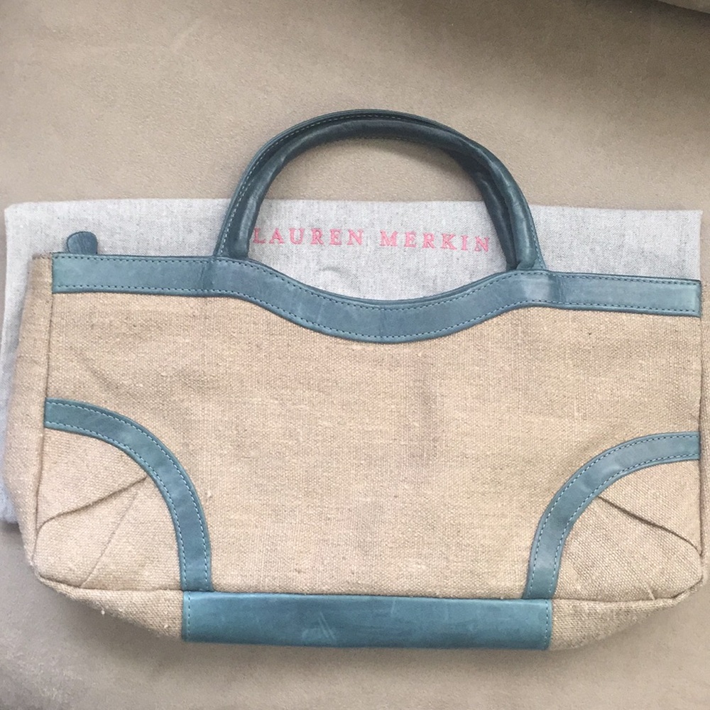 Lauren Merkin Leather and Linen Handbag